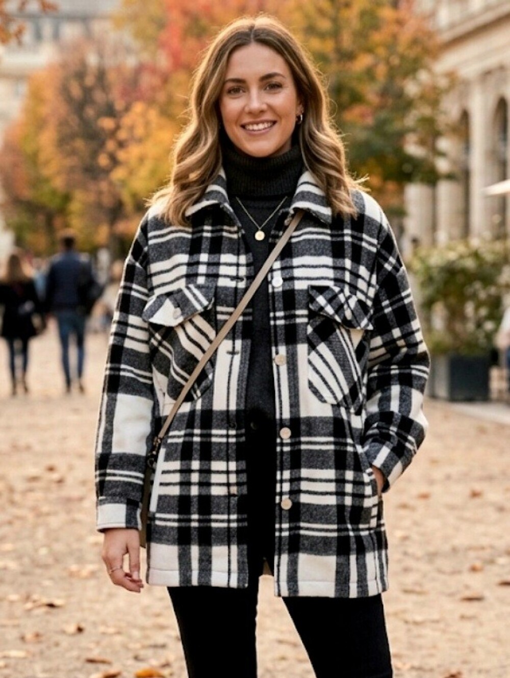 Zara Black & White Plaid Oversized Wool Blend Shacket Size Medium